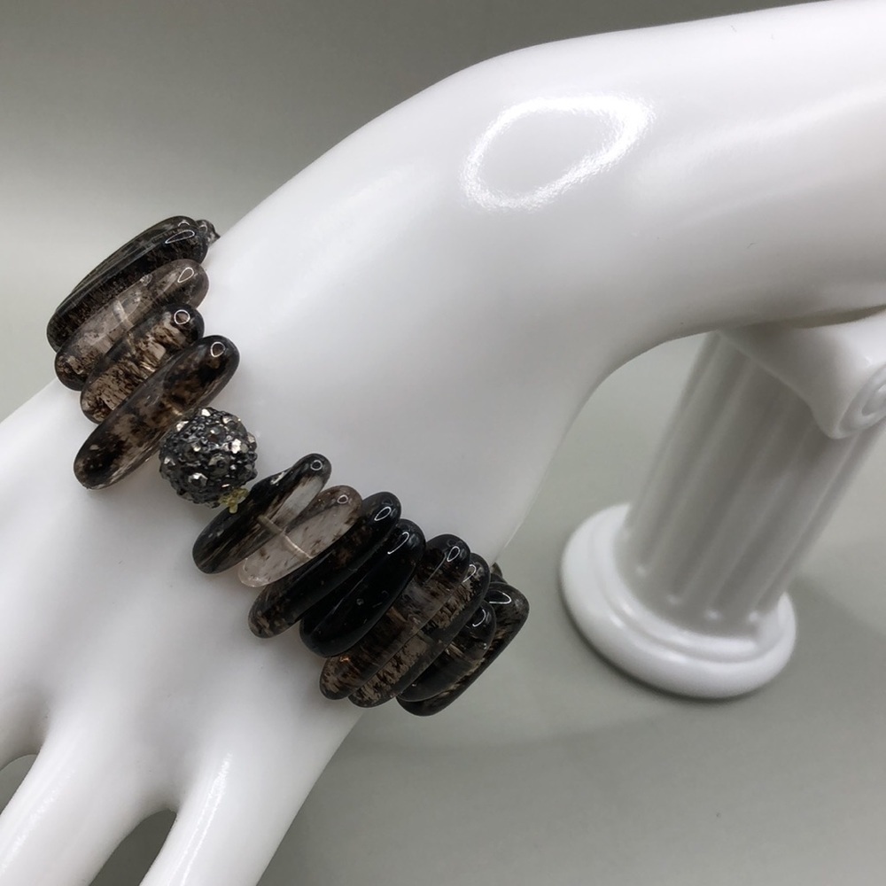 Rutile Rutilated Quartz Stretch Bracelet  Cluster Stones with Disco Ball Charm